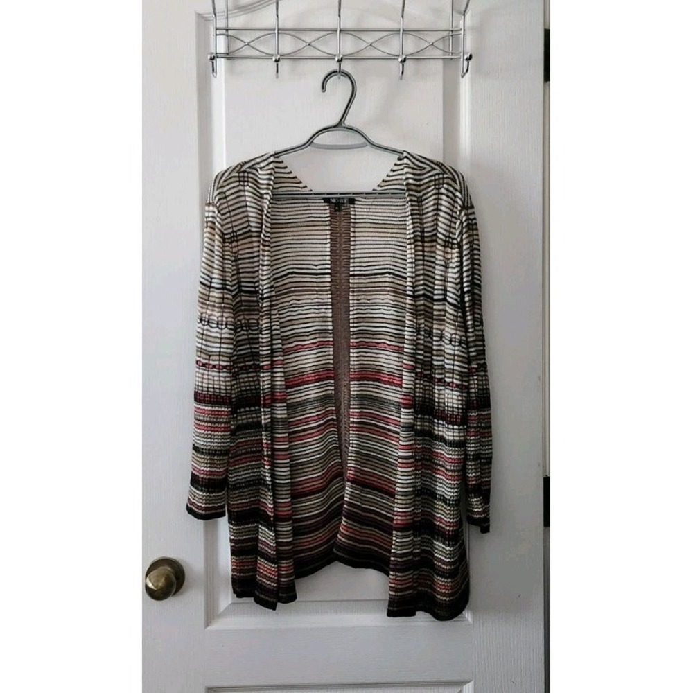 NIC+ZOE Multi Color Striped Open Front Linen Blend Knit‎ Cardigan Size PL